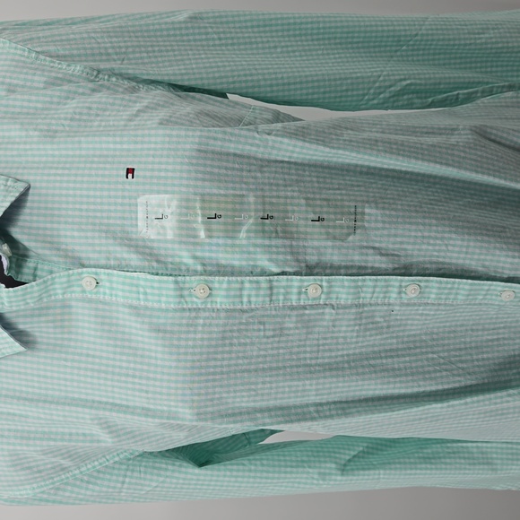 Tommy Hilfiger Button Front Pin Striped Long-Sleeve Mint Green Size Large - Picture 4 of 12
